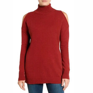 Halogen Cold Shoulder Turtleneck Pullover Wool Top